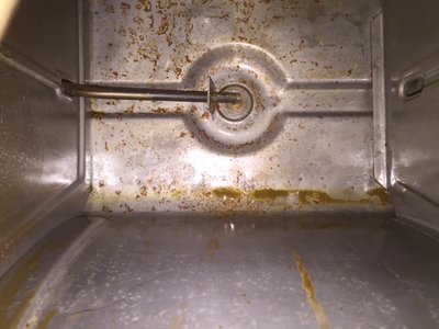 Interior of the freshly stripped tanks, corrosion commencing with residual water from final rinse